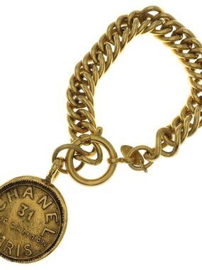 Chanel 31 Rue Cambon Medallion Logo Chain Bracelet Gold